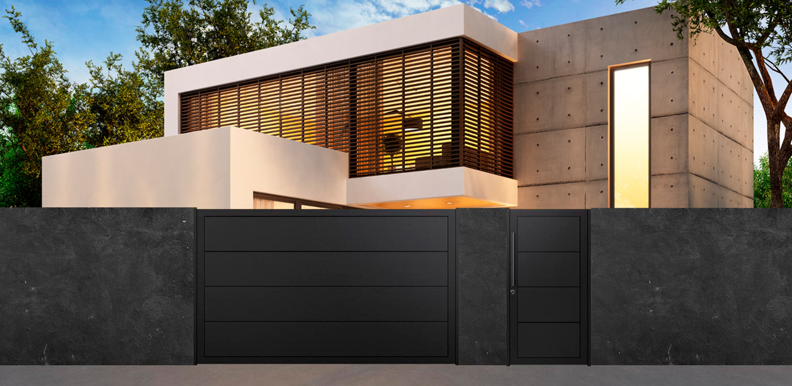 Puerta de aluminio modelo KV-107 con lamas extra anchas